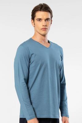 Cacharel Erkek %50 Modal, %50 Pamuk V Yaka Uzunkol T-shirt - 13