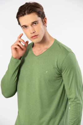 Cacharel Erkek %50 Modal, %50 Pamuk V Yaka Uzunkol T-shirt - 33