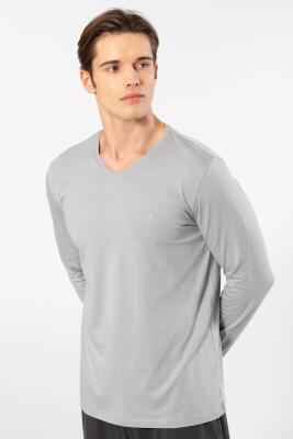 Cacharel Erkek %50 Modal, %50 Pamuk V Yaka Uzunkol T-shirt - 8