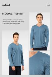 Cacharel Erkek %50 Modal, %50 Pamuk V Yaka Uzunkol T-shirt - 11