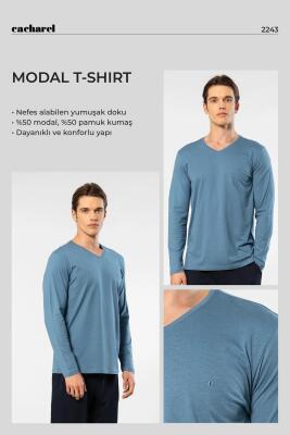 Cacharel Erkek %50 Modal, %50 Pamuk V Yaka Uzunkol T-shirt - 11