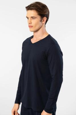 Cacharel Erkek %50 Modal, %50 Pamuk V Yaka Uzunkol T-shirt - 16