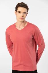 Cacharel Erkek %50 Modal, %50 Pamuk V Yaka Uzunkol T-shirt Mercan