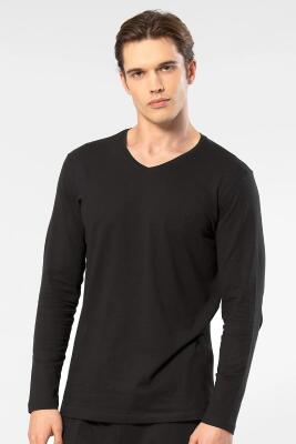 Cacharel Erkek %50 Modal, %50 Pamuk V Yaka Uzunkol T-shirt - 22