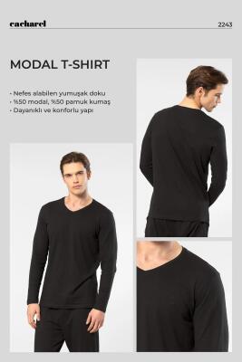 Cacharel Erkek %50 Modal, %50 Pamuk V Yaka Uzunkol T-shirt - 23