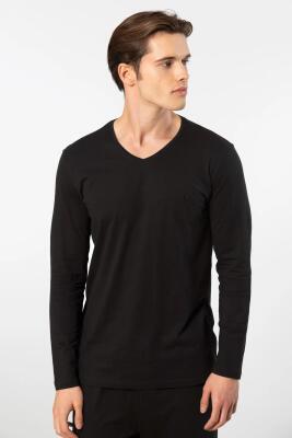 Cacharel Erkek %50 Modal, %50 Pamuk V Yaka Uzunkol T-shirt - 24