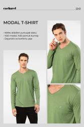 Cacharel Erkek %50 Modal, %50 Pamuk V Yaka Uzunkol T-shirt - 27