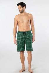 Cacharel Erkek Ekoseli Cepli Dokuma Bermuda Şort, %95 pamuk %5 likra - Thumbnail