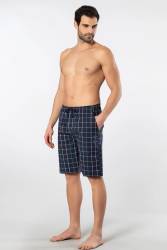 Cacharel Erkek Ekoseli Cepli Dokuma Bermuda Şort, %95 pamuk %5 likra - Thumbnail