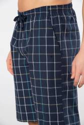 Cacharel Erkek Ekoseli Cepli Dokuma Bermuda Şort, %95 pamuk %5 likra - Thumbnail