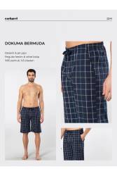 Cacharel Erkek Ekoseli Cepli Dokuma Bermuda Şort, %95 pamuk %5 likra - Thumbnail