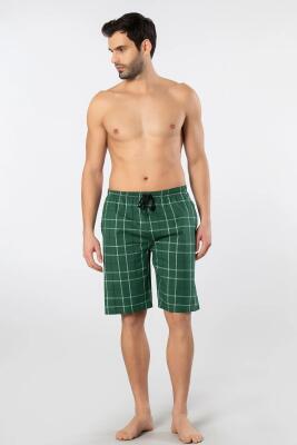 Cacharel Erkek Ekoseli Cepli Dokuma Bermuda Şort, %95 pamuk %5 likra - 1