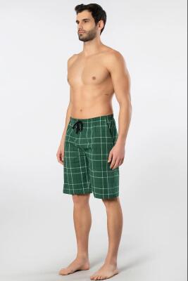 Cacharel Erkek Ekoseli Cepli Dokuma Bermuda Şort, %95 pamuk %5 likra - 2