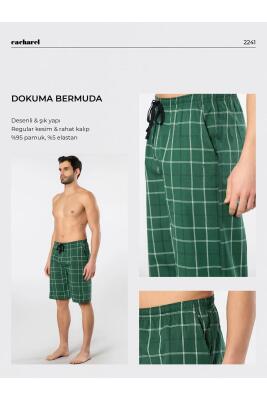 Cacharel Erkek Ekoseli Cepli Dokuma Bermuda Şort, %95 pamuk %5 likra - 4
