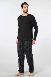 Cacharel Erkek Pijama Takım, Üst Penye Alt Poplin Kumaş, %95 Pamuk, %5 Elastan - Thumbnail