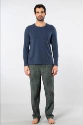 Cacharel Erkek Pijama Takım, Üst Penye Alt Poplin Kumaş, %95 Pamuk, %5 Elastan - Thumbnail