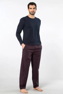 Cacharel - Cacharel Erkek Pijama Takım, Üst Penye Alt Poplin Kumaş, %95 Pamuk, %5 Elastan