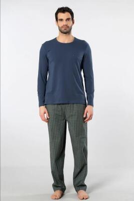 Cacharel Erkek Pijama Takım, Üst Penye Alt Poplin Kumaş, %95 Pamuk, %5 Elastan - 12