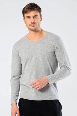 Cacharel Erkek Uzunkol V Yaka T-shirt, %95 Pamuk %5 Elestan - 8