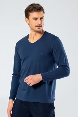 Cacharel Erkek Uzunkol V Yaka T-shirt, %95 Pamuk %5 Elestan - 12