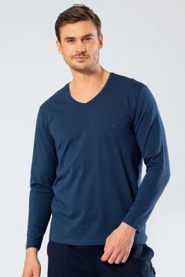 Cacharel Erkek Uzunkol V Yaka T-shirt, %95 Pamuk %5 Elestan - 10