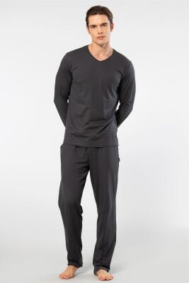 Cacharel Erkek V Yaka Uzunkol Pijama Takım, %50 Modal, %50 Pamuk Alt Pijama ceplidir - 1