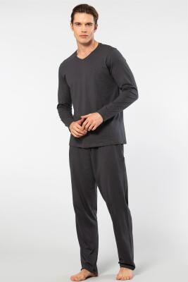 Cacharel Erkek V Yaka Uzunkol Pijama Takım, %50 Modal, %50 Pamuk Alt Pijama ceplidir - 2