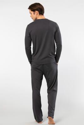 Cacharel Erkek V Yaka Uzunkol Pijama Takım, %50 Modal, %50 Pamuk Alt Pijama ceplidir - 3