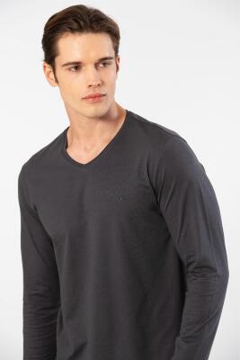 Cacharel Erkek V Yaka Uzunkol Pijama Takım, %50 Modal, %50 Pamuk Alt Pijama ceplidir - 4