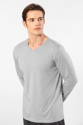 Cacharel Erkek V Yaka Uzunkol Pijama Takım, %50 Modal, %50 Pamuk Alt Pijama ceplidir - 7