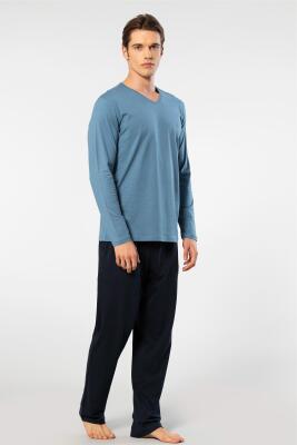 Cacharel Erkek V Yaka Uzunkol Pijama Takım, %50 Modal, %50 Pamuk Alt Pijama ceplidir - 10