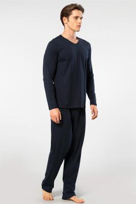 Cacharel Erkek V Yaka Uzunkol Pijama Takım, %50 Modal, %50 Pamuk Alt Pijama ceplidir - 13