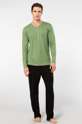 Cacharel Erkek V Yaka Uzunkol Pijama Takım, %50 Modal, %50 Pamuk Alt Pijama ceplidir - 25