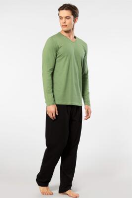 Cacharel Erkek V Yaka Uzunkol Pijama Takım, %50 Modal, %50 Pamuk Alt Pijama ceplidir - 24