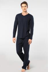 Cacharel Erkek V Yaka Uzunkol Pijama Takım, %50 Modal, %50 Pamuk Alt Pijama ceplidir Lacivert