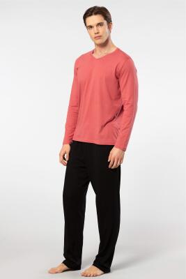 Cacharel Erkek V Yaka Uzunkol Pijama Takım, %50 Modal, %50 Pamuk Alt Pijama ceplidir - 17