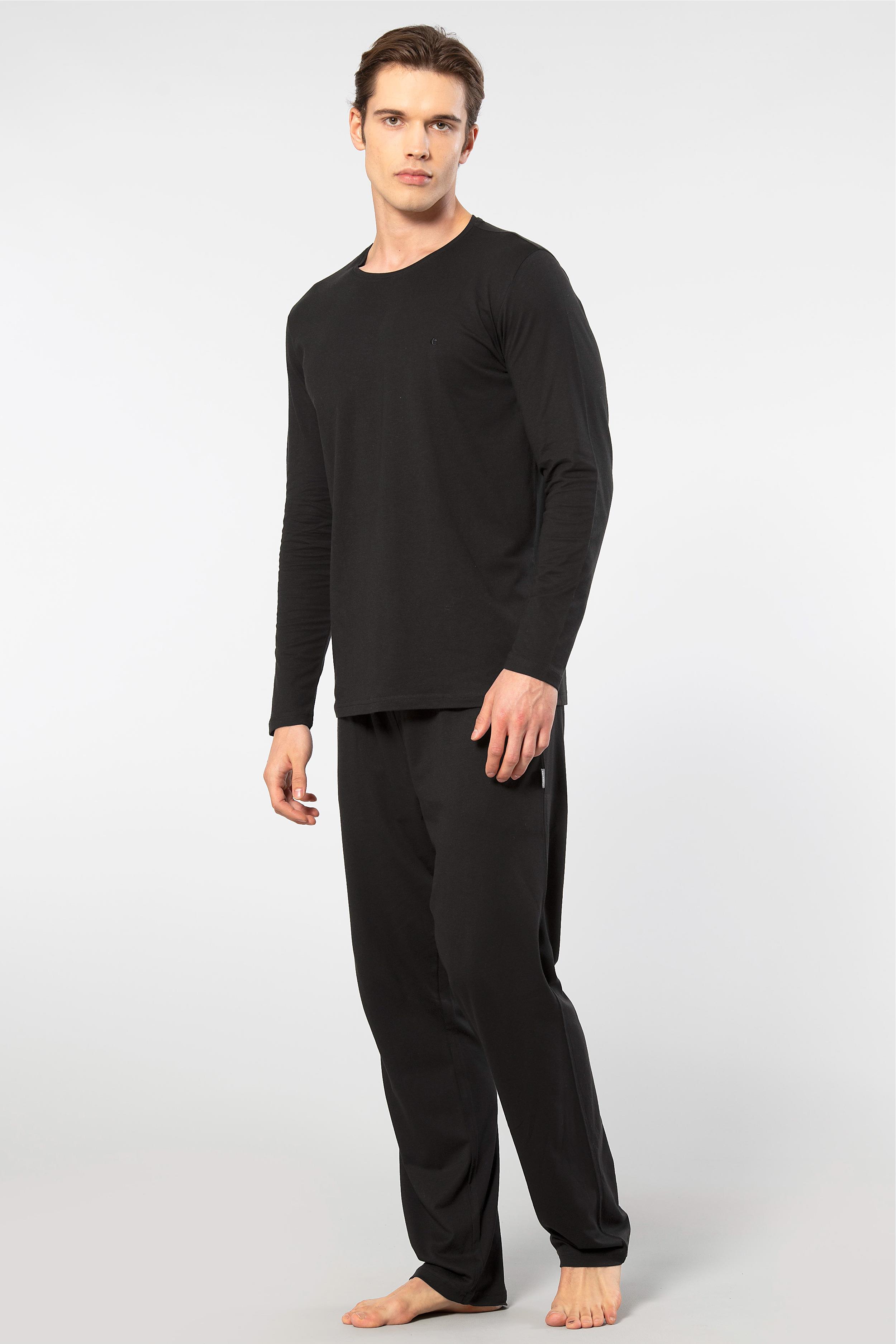 Cacharel Erkek Yuvarlak Yaka Uzunkol Pijama Takım, %50 Modal, %50 Pamuk Alt Pijama ceplidir