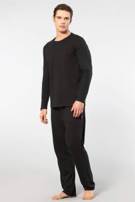 Cacharel - Cacharel Erkek Yuvarlak Yaka Uzunkol Pijama Takım, %50 Modal, %50 Pamuk Alt Pijama ceplidir