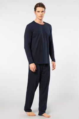 Cacharel - Cacharel Erkek Yuvarlak Yaka Uzunkol Pijama Takım, %50 Modal, %50 Pamuk Alt Pijama ceplidir