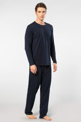Cacharel Erkek Yuvarlak Yaka Uzunkol Pijama Takım, %50 Modal, %50 Pamuk Alt Pijama ceplidir - 1