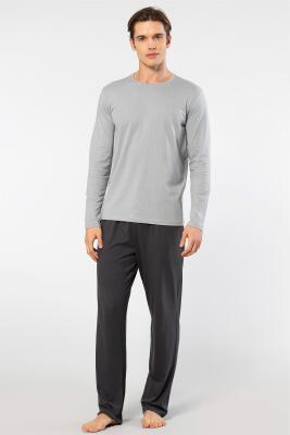 Cacharel Erkek Yuvarlak Yaka Uzunkol Pijama Takım, %50 Modal, %50 Pamuk Alt Pijama ceplidir - 6