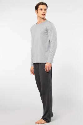 Cacharel Erkek Yuvarlak Yaka Uzunkol Pijama Takım, %50 Modal, %50 Pamuk Alt Pijama ceplidir - 5