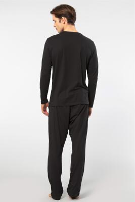 Cacharel Erkek Yuvarlak Yaka Uzunkol Pijama Takım, %50 Modal, %50 Pamuk Alt Pijama ceplidir - 17