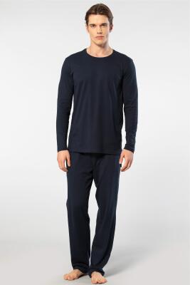 Cacharel Erkek Yuvarlak Yaka Uzunkol Pijama Takım, %50 Modal, %50 Pamuk Alt Pijama ceplidir - 2