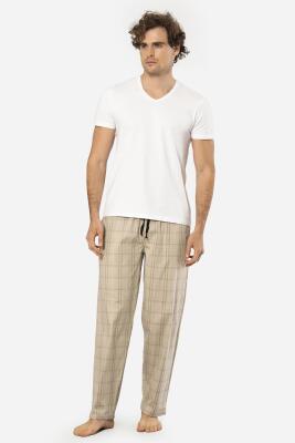 Cacharel V Yaka Kısa Kol T-shirt ve Cepli Ekoseli Alt Pijama Takım - 2