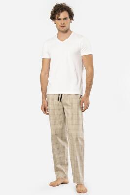 Cacharel V Yaka Kısa Kol T-shirt ve Cepli Ekoseli Alt Pijama Takım - 4