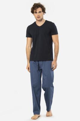 Cacharel V Yaka Kısa Kol T-shirt ve Cepli Ekoseli Alt Pijama Takım - 6