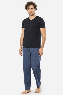 Cacharel V Yaka Kısa Kol T-shirt ve Cepli Ekoseli Alt Pijama Takım - 10