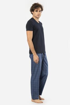 Cacharel V Yaka Kısa Kol T-shirt ve Cepli Ekoseli Alt Pijama Takım - 13