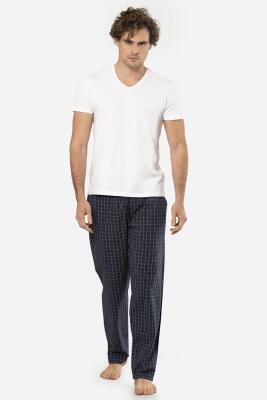 Cacharel V Yaka Kısa Kol T-shirt ve Cepli Ekoseli Alt Pijama Takım - 16